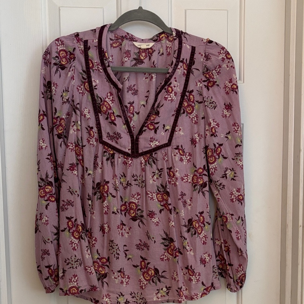 Lucky Brand Floral Blouse - Lavender and Burgundy